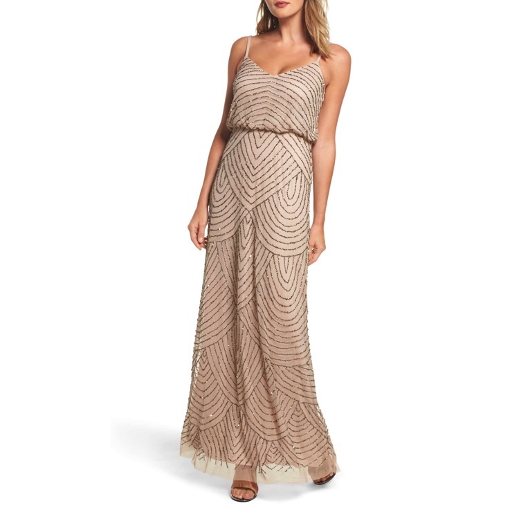 Nwt Adrianna Papell Art Deco Beaded Blouson Gown